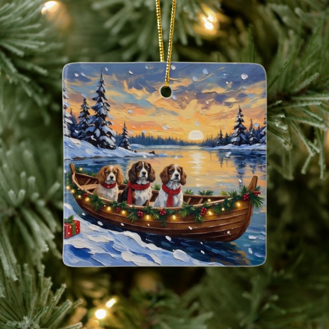 Cavalier King Charles Spaniel Christmas Boat Ceramic Ornament (Tree)