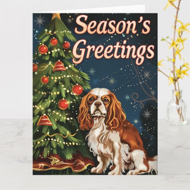 Cavalier King Charles Spaniel Christmas Card (Yellow Flower)