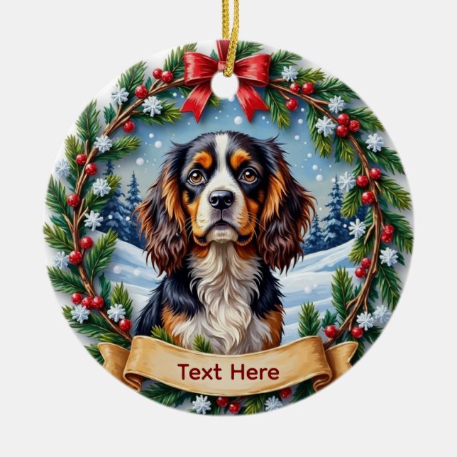 Cavalier King Charles Spaniel Christmas Ceramic Ornament (Front)