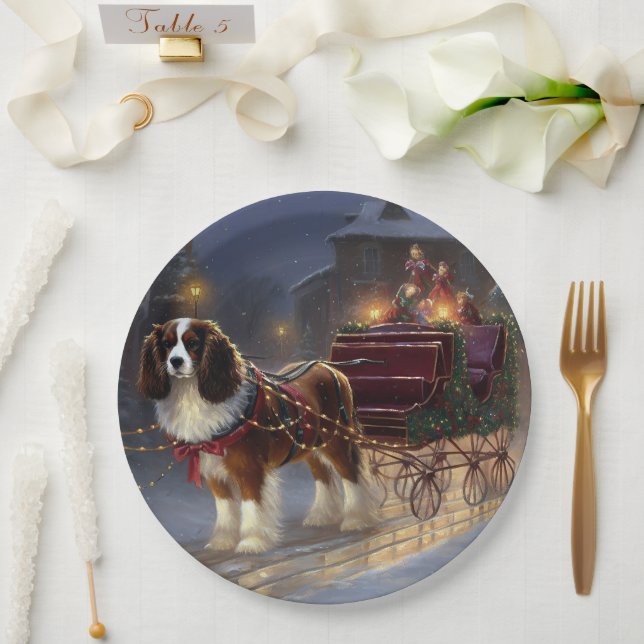 Cavalier King Charles Spaniel Christmas Festive  Paper Plate (Wedding)