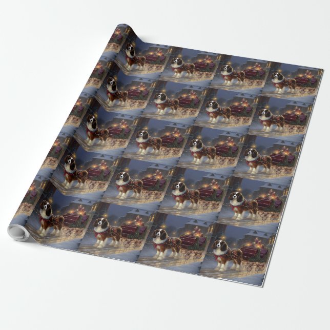 Cavalier King Charles Spaniel Christmas Festive  Wrapping Paper (Unrolled)
