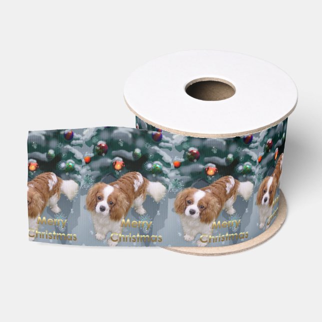 Cavalier King Charles Spaniel Christmas Grosgrain Ribbon (Spool)