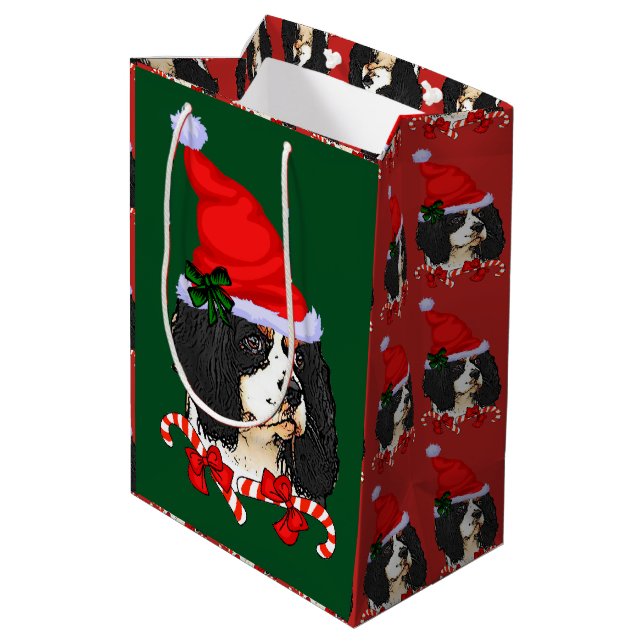 Cavalier King Charles Spaniel Christmas Merry Medium Gift Bag (Back Angled)