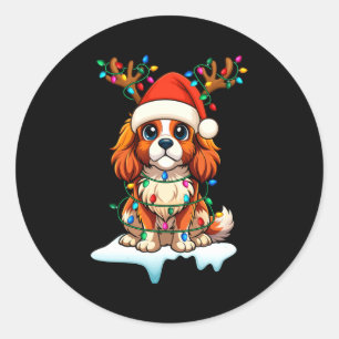 Cavalier King Charles Spaniel Christmas Reindeer P Classic Round Sticker