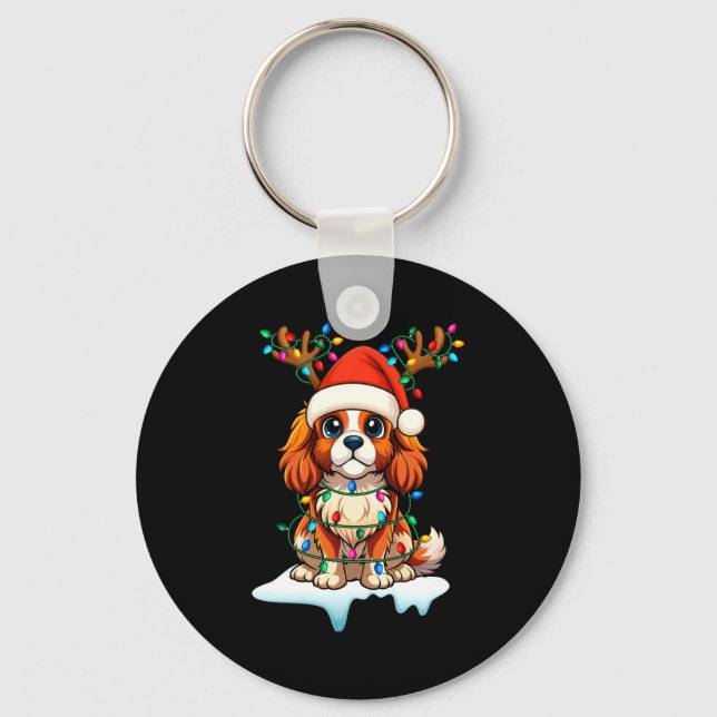 Cavalier King Charles Spaniel Christmas Reindeer P Keychain (Front)