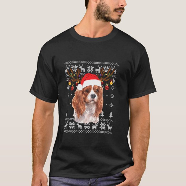 Cavalier King Charles Spaniel Christmas Reindeer P T-Shirt (Front)