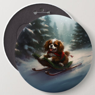 Cavalier King Charles Spaniel Christmas snow 6 Inch Round Button