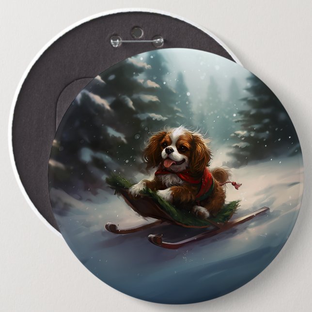 Cavalier King Charles Spaniel  Christmas snow 6 Inch Round Button (Front & Back)