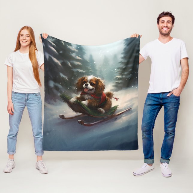 Cavalier King Charles Spaniel  Christmas snow Fleece Blanket (In Situ)