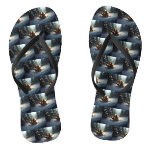 Cavalier King Charles Spaniel Christmas snow Flip Flops