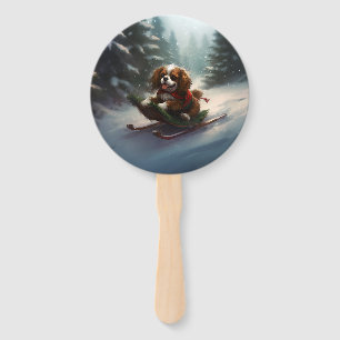 Cavalier King Charles Spaniel  Christmas snow Hand Fan
