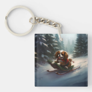 Cavalier King Charles Spaniel  Christmas snow Keychain
