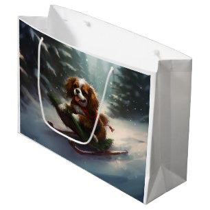 Cavalier King Charles Spaniel  Christmas snow Large Gift Bag