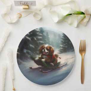 Cavalier King Charles Spaniel Christmas snow Paper Plate