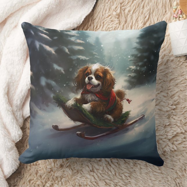 Cavalier King Charles Spaniel  Christmas snow Throw Pillow (Blanket)