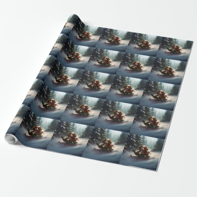 Cavalier King Charles Spaniel  Christmas snow Wrapping Paper (Unrolled)