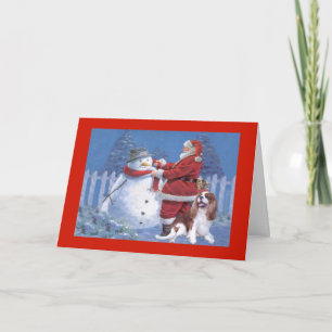 Cavalier King Charles Spaniel Christmas Snowman Holiday Card