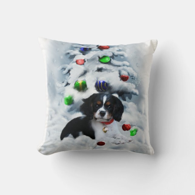 Cavalier King Charles Spaniel Christmas Throw Pillow (Front)