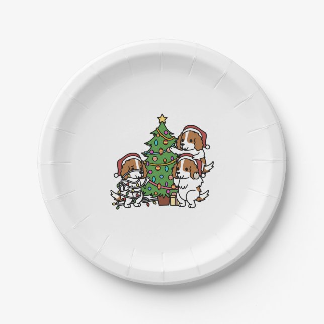 Cavalier King Charles Spaniel Christmas Tree Paper Plate (Front)