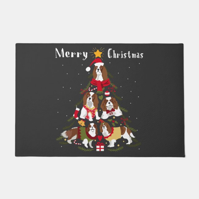 Cavalier King Charles Spaniel Christmas Tree Xmas Doormat (Front)