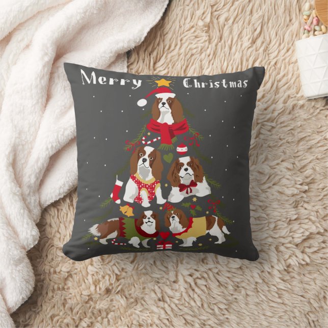 Cavalier King Charles Spaniel Christmas Tree Xmas Throw Pillow (Blanket)