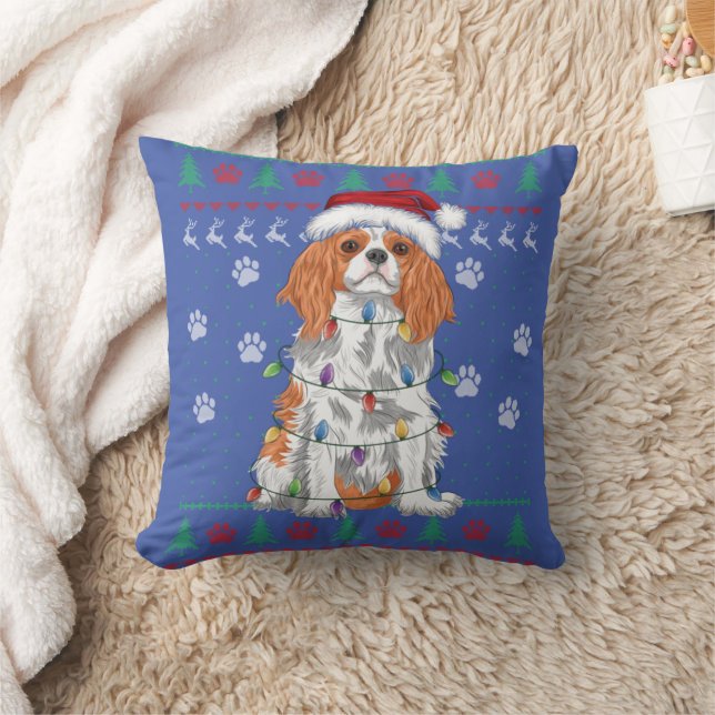 Cavalier King Charles Spaniel Christmas Ugly Sweat Throw Pillow (Blanket)