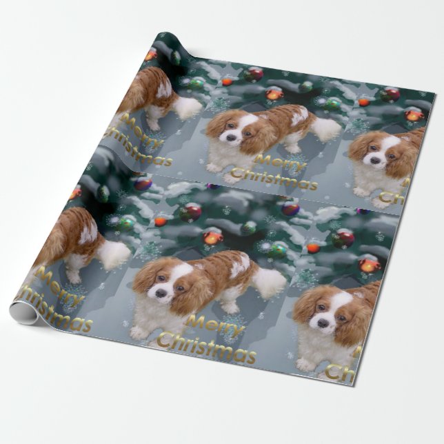 Cavalier King Charles Spaniel Christmas Wrapping Paper (Unrolled)