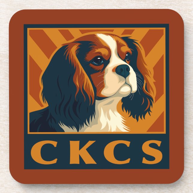 Cavalier King Charles Spaniel CKCS Retro Coaster (Front)