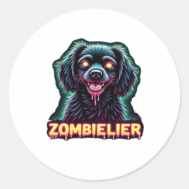 Cavalier King Charles Spaniel CKCS Zombie Dog Hall Classic Round Sticker (Front)