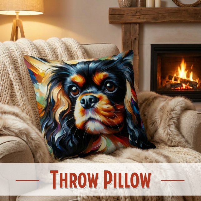 Cavalier King Charles Spaniel Dog Acrylic Print Throw Pillow (Chic Black & Tan Cavalier Spaniel accent pillow. Style meets puppy love! )