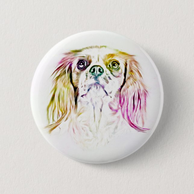 Cavalier King Charles Spaniel Dog Art Painting 2 Inch Round Button (Front)