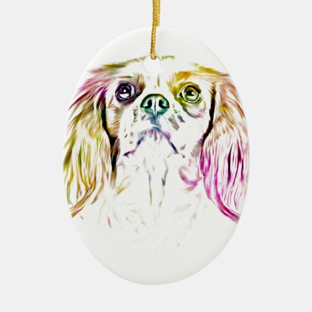 Cavalier King Charles Spaniel Dog Art Painting Ceramic Ornament (Front)