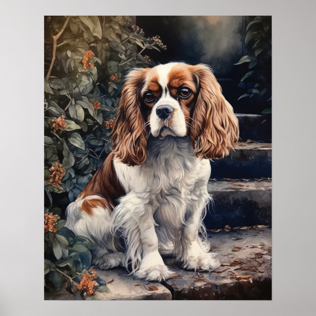 Cavalier King Charles Spaniel Dog Art Print Poster (Front)