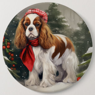 Cavalier King Charles Spaniel Dog Christmas 6 Inch Round Button