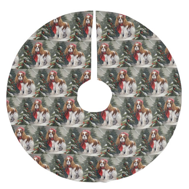 Cavalier King Charles Spaniel Dog Christmas Brushed Polyester Tree Skirt (Front)