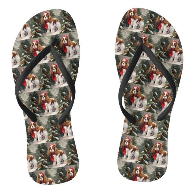 Cavalier King Charles Spaniel Dog Christmas Flip Flops (Footbed)