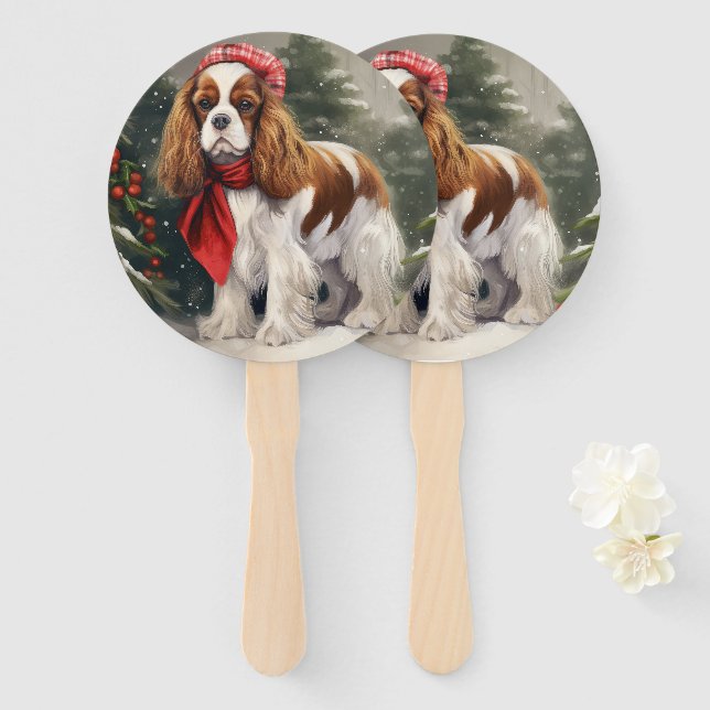 Cavalier King Charles Spaniel Dog Christmas Hand Fan (Front and Back)