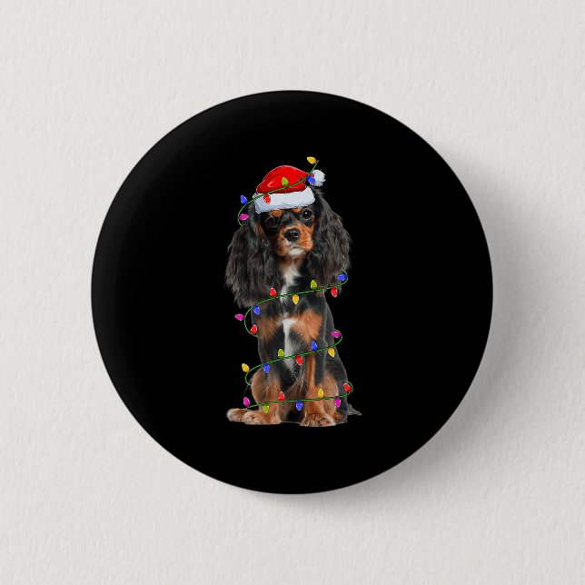 Cavalier King Charles Spaniel Dog Christmas Lights 2 Inch Round Button (Front)