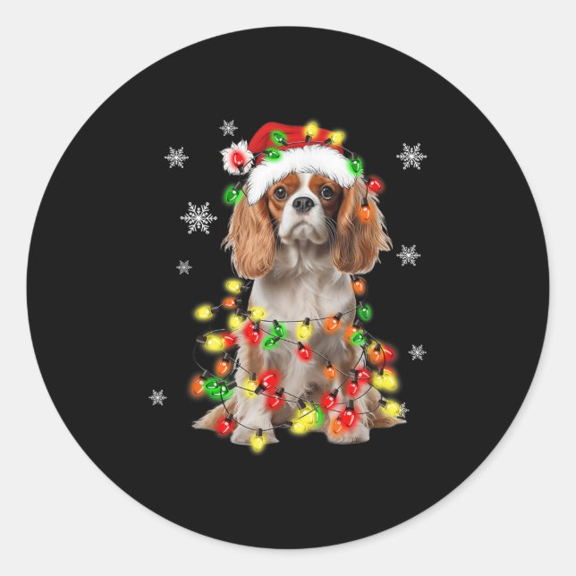 Cavalier King Charles Spaniel Dog Christmas Lights Classic Round Sticker (Front)