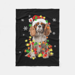 Cavalier King Charles Spaniel Dog Christmas Lights Fleece Blanket