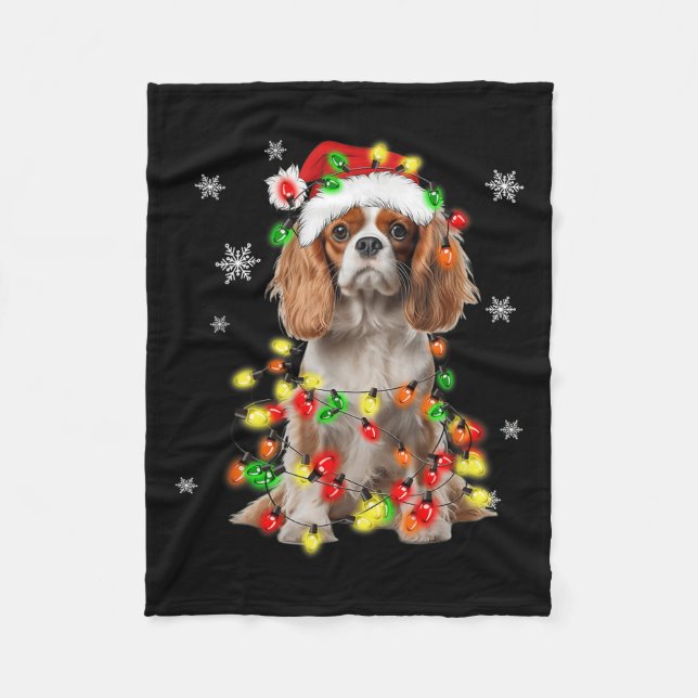 Cavalier King Charles Spaniel Dog Christmas Lights Fleece Blanket (Front)