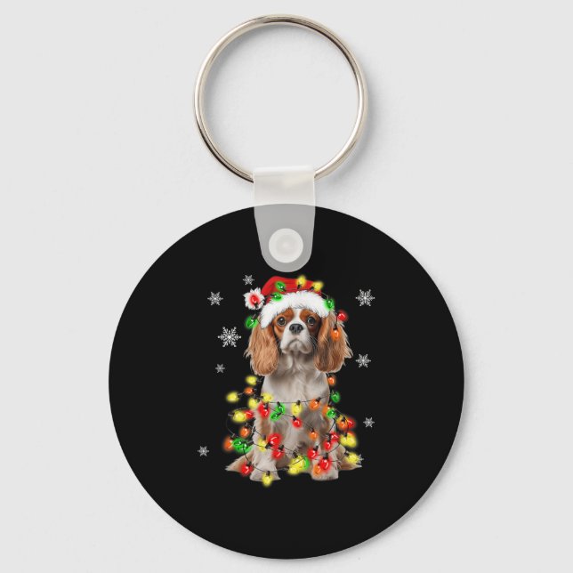 Cavalier King Charles Spaniel Dog Christmas Lights Keychain (Front)