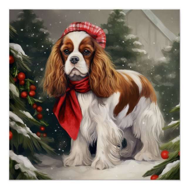 Cavalier King Charles Spaniel Dog Christmas Poster (Front)