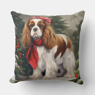 Cavalier King Charles Spaniel Dog Christmas Throw Pillow