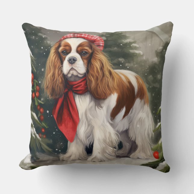 Cavalier King Charles Spaniel Dog Christmas Throw Pillow (Front)