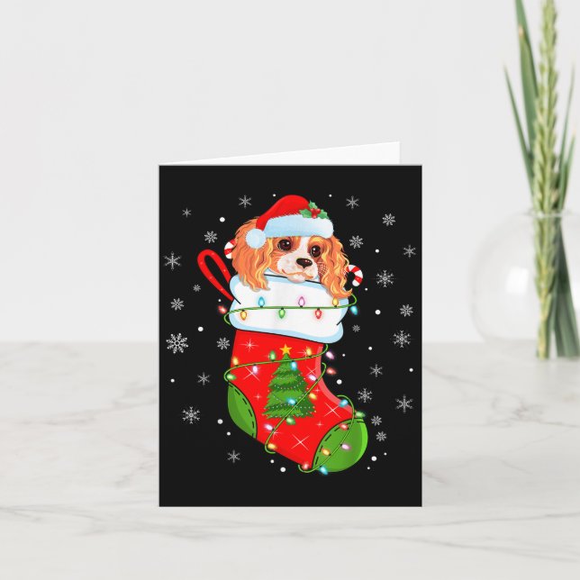 Cavalier King Charles Spaniel Dog In Christmas Soc Card (Front)