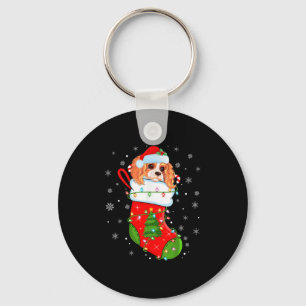 Cavalier King Charles Spaniel Dog In Christmas Soc Keychain