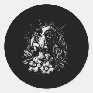 Cavalier King Charles Spaniel Dog Lover Retro Styl Classic Round Sticker
