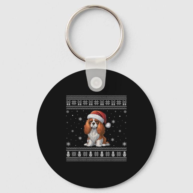 Cavalier King Charles Spaniel Dog Lovers Ugly Xmas Keychain (Front)