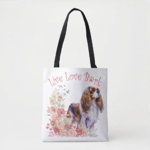Cavalier King Charles Spaniel Dog Mom Floral Tote Bag